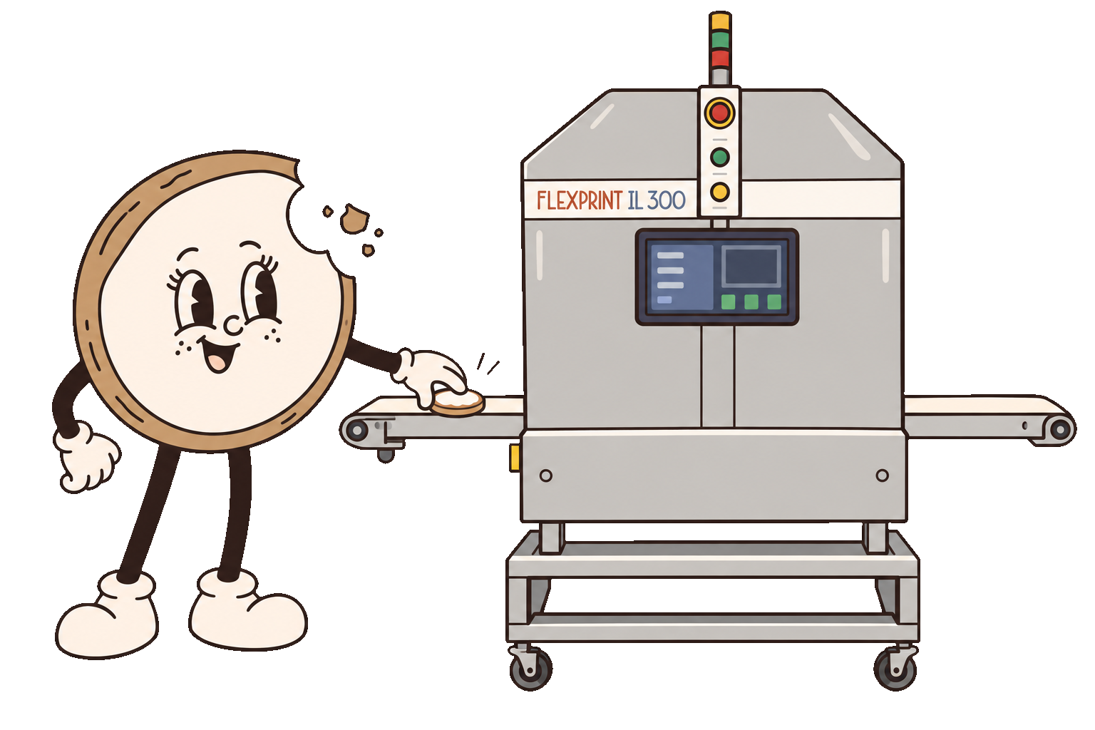 Digi placing a cookie on the IL-300 conveyor